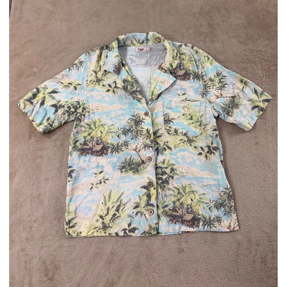 Faherty Oahu Breeze top shirt Women's Size XS Green blue brown Breeze print EUC